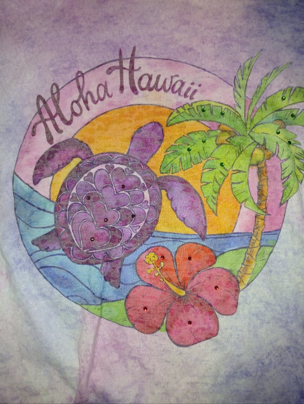 Aloha Hawaii Purple Turtle & Hibiscus Tshirt Size L Tie Dye